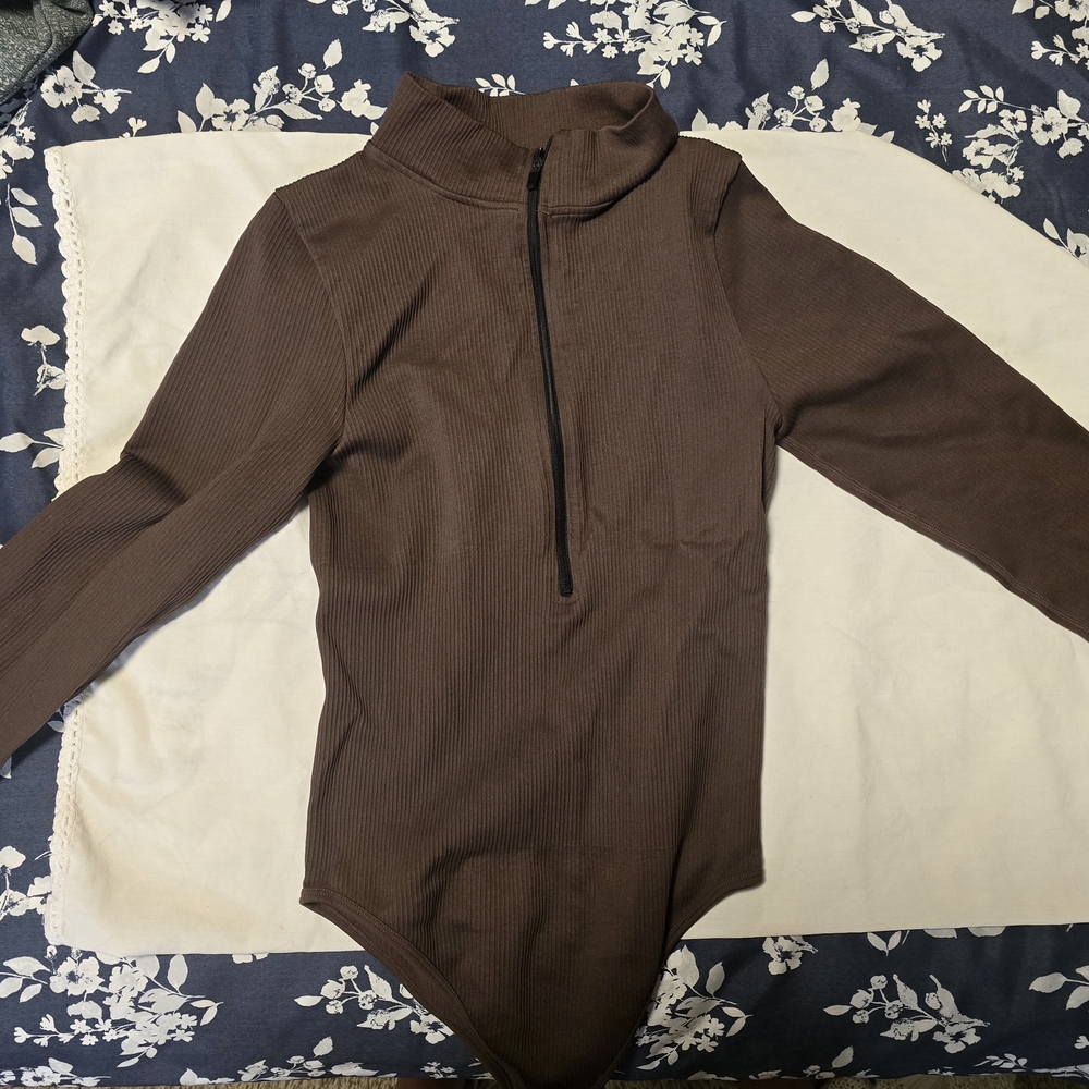 Brown Ribbed Bodysuit